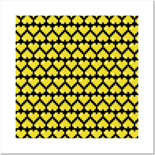 Seamless Pattern of Yellow Pixel Hearts Posters and Art